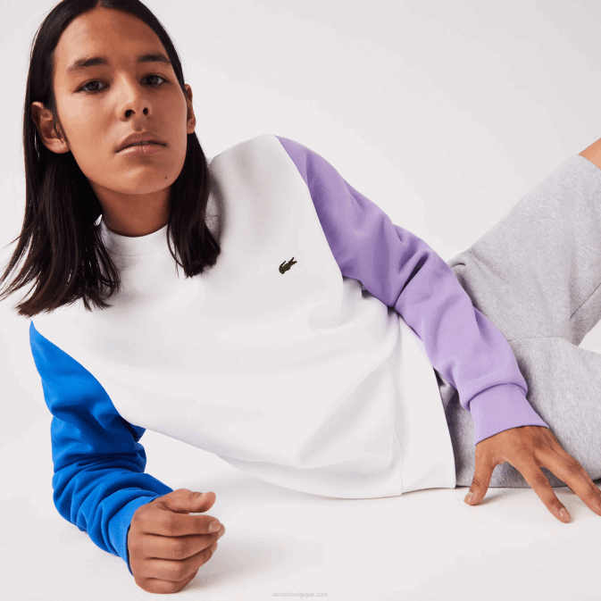 blanc bleu violet 89s V6HV1098 Hommes Lacoste sweat molleton brossé