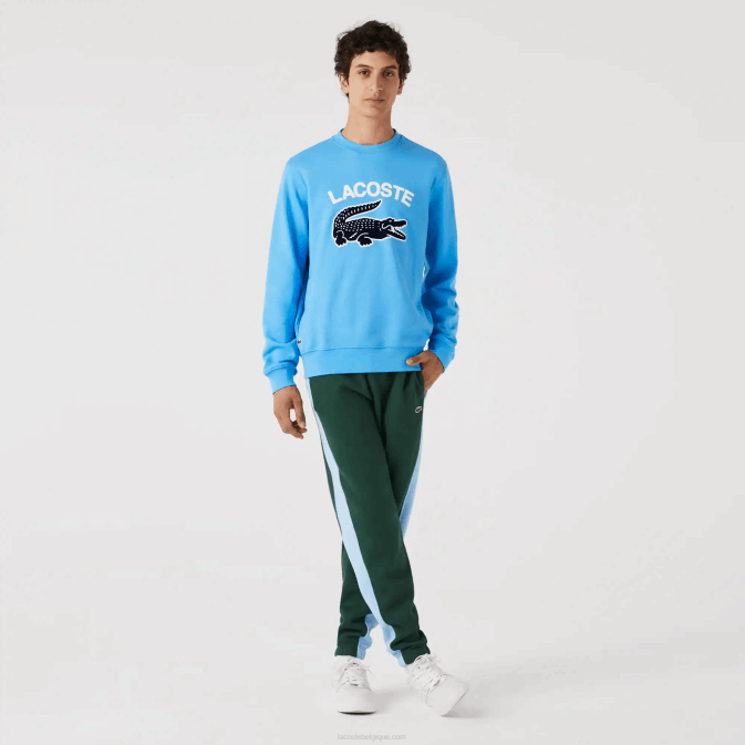 bleu 4xa V6HV1031 Hommes Lacoste sweat à col rond imprimé crocodile