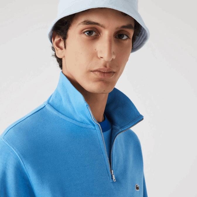 bleu 4xa V6HV1184 Hommes Lacoste sweat col montant zippé en coton