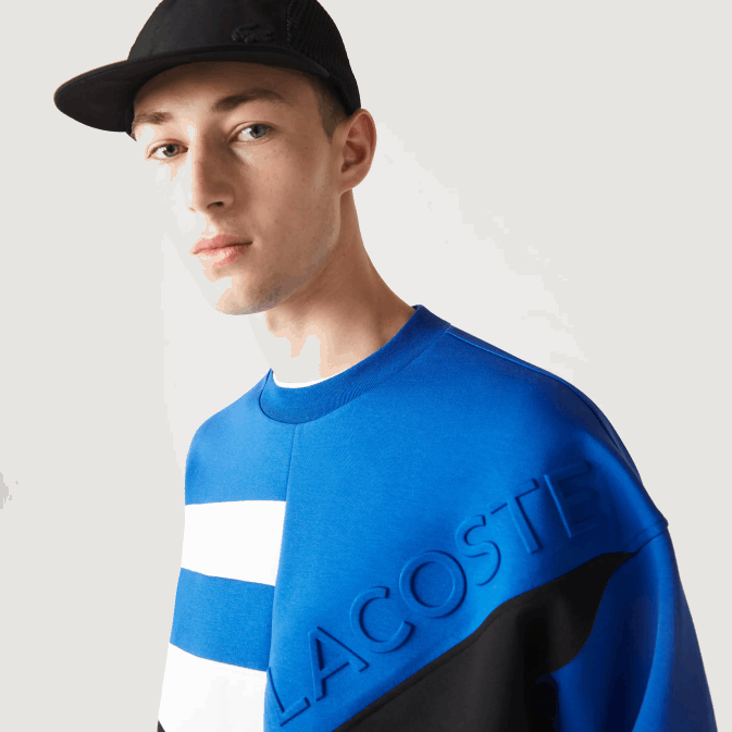 bleu blanc nne V6HV956 Hommes Lacoste sweat ample effet patchwork