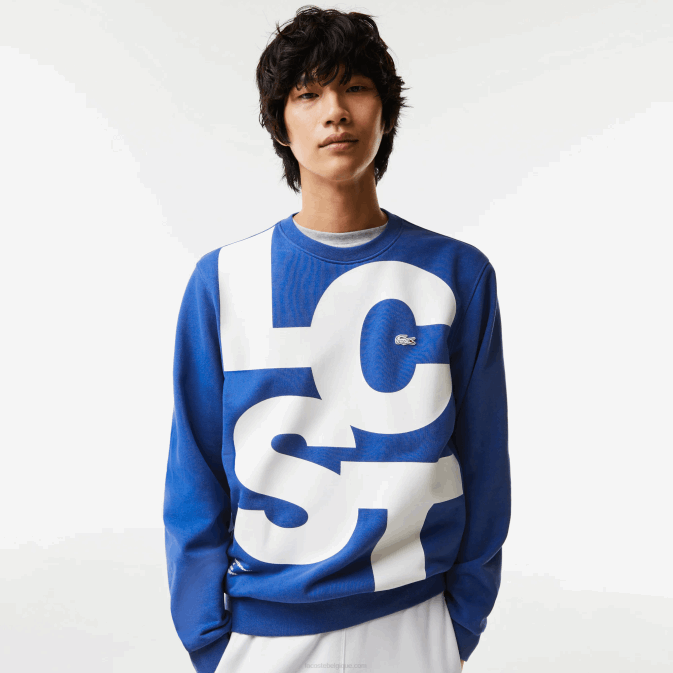 bleu k1q V6HV1042 Hommes Lacoste sweat-shirt en coton à lettres contrastées coupe classique