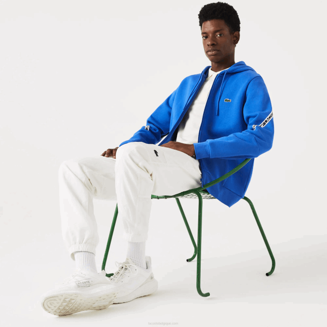bleu k1q V6HV1241 Hommes Lacoste sweat zippé à capuche bandes imprimées