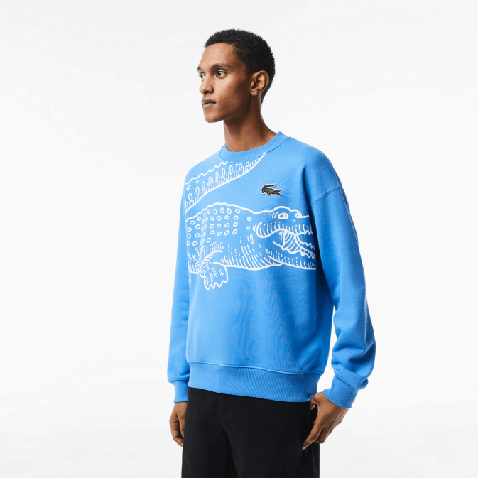 bleu l99 V6HV363 Hommes Lacoste sweat ample à col rond et imprimé croco