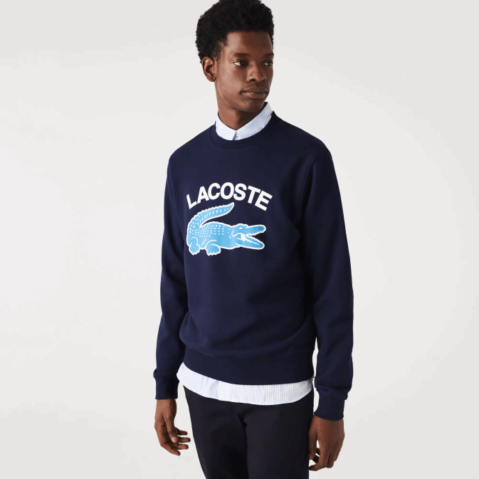 bleu marine 166 V6HV1029 Hommes Lacoste sweat à col rond imprimé crocodile