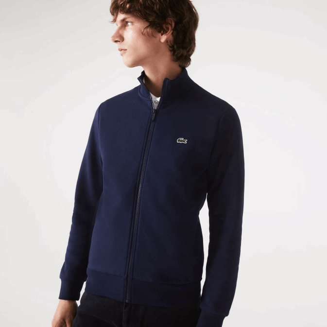 bleu marine 166 V6HV1270 Hommes Lacoste sweat zippé coupe classique en polaire grattée