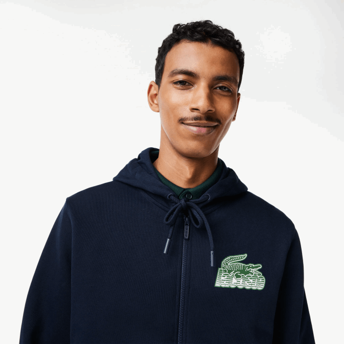 bleu marine 166 V6HV320 Hommes Lacoste sweat à capuche zippé en molleton non brossé