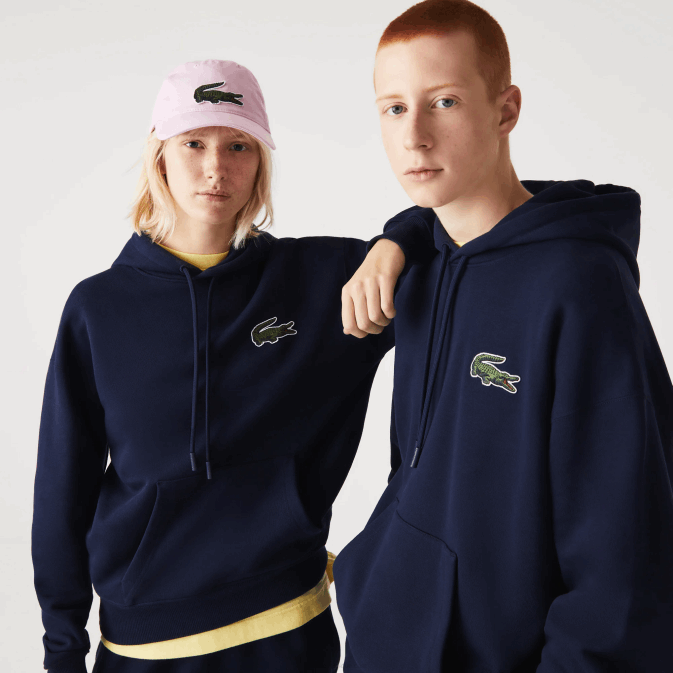 bleu marine 166 V6HV366 Hommes Lacoste sweat ample à capuche en coton bio