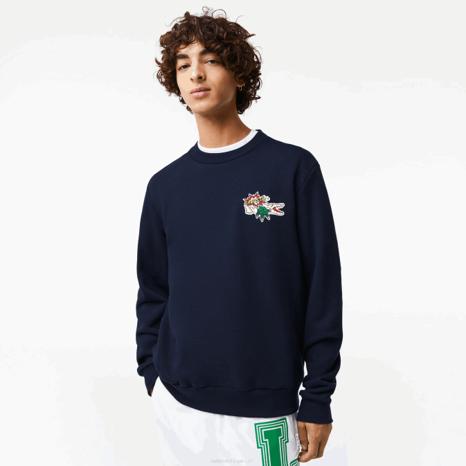 bleu marine 166 V6HV988 Hommes Lacoste sweat coton bio écusson