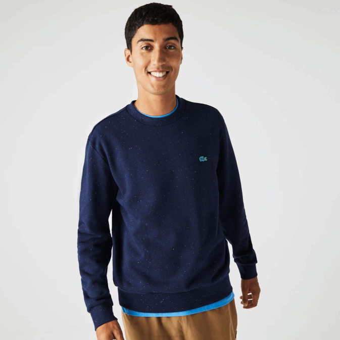 bleu marine 7cg V6HV965 Hommes Lacoste sweat coupe classique en molleton imprimé moucheté