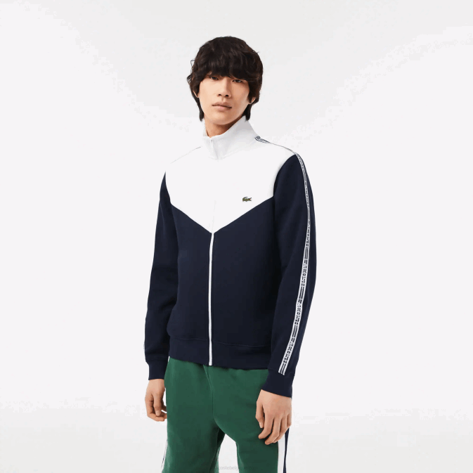 bleu marine blanc 525 V6HV21 Hommes Lacoste sweat zippé coupe classique color block