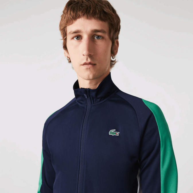 bleu marine vert blanc yj2 V6HV978 Hommes Lacoste sweat de tennis zip coupe classique sport