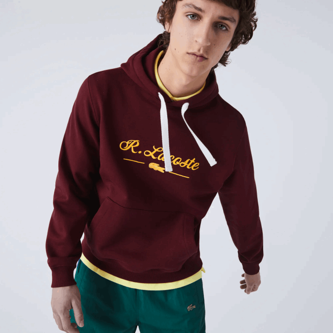 bordeaux z7f V6HV1155 Hommes Lacoste sweat à capuche en molleton de coton brodé