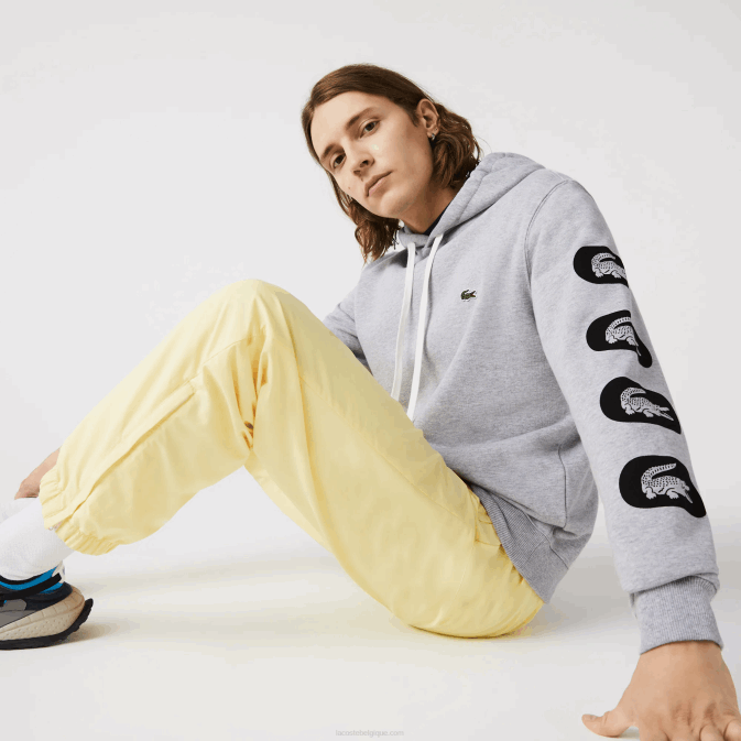 cc gris V6HV1200 Hommes Lacoste sweat à capuche en polaire à manches imprimées