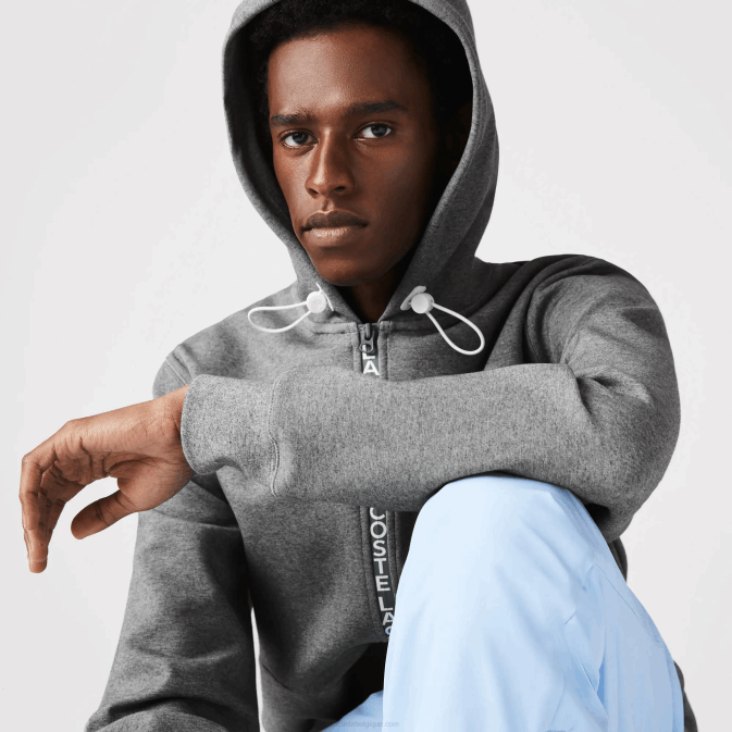gris chiné 1vq V6HV1178 Hommes Lacoste sweat zippé à capuche en coton mélangé