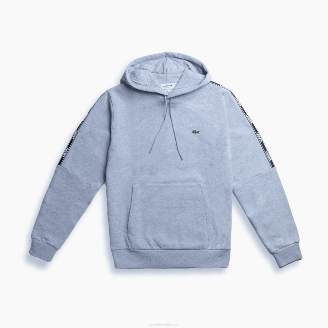 gris chiné cca V6HV1219 Hommes Lacoste sweat à capuche en molleton à bande imprimée