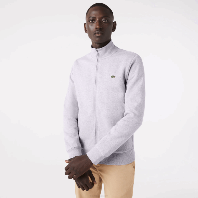 gris chiné cca V6HV1272 Hommes Lacoste sweat zippé coupe classique en polaire grattée