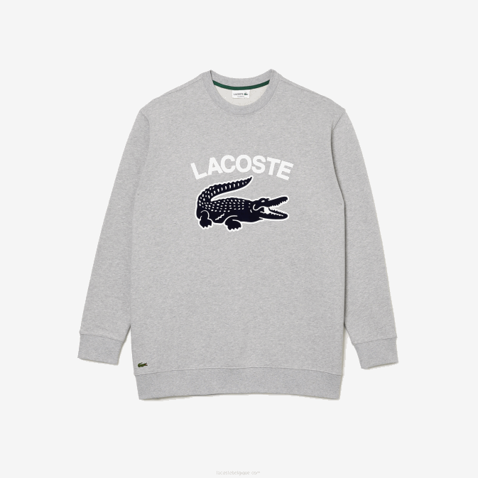 gris chiné cca V6HV1289 Hommes Lacoste sweat col rond imprimé crocodile - grande taille - grand