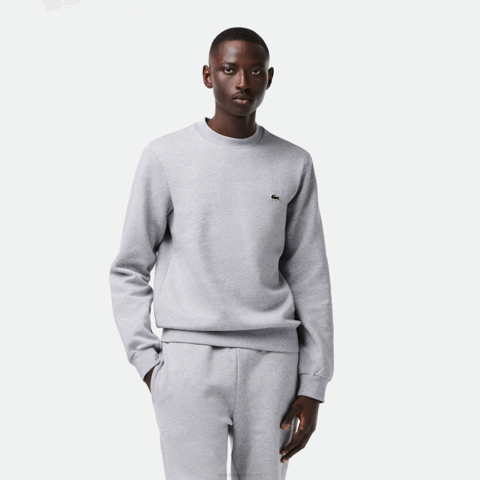 gris chiné cca V6HV287 Hommes Lacoste sweat-shirt en coton bio brossé
