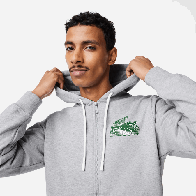 gris chiné cca V6HV322 Hommes Lacoste sweat à capuche zippé en molleton non brossé