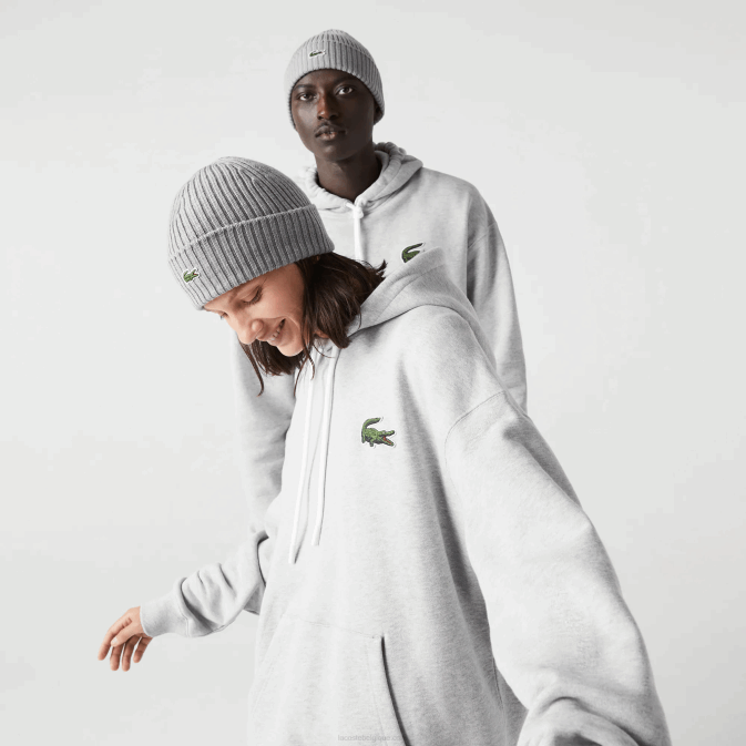 gris chiné cca V6HV368 Hommes Lacoste sweat ample à capuche en coton bio