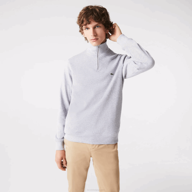 gris chiné cca V6HV954 Hommes Lacoste sweat col montant zippé en coton