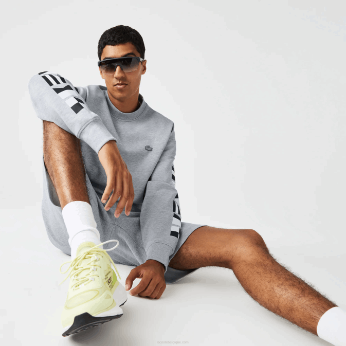 gris chiné cca V6HV983 Hommes Lacoste sweat ample à imprimé réfléchissant