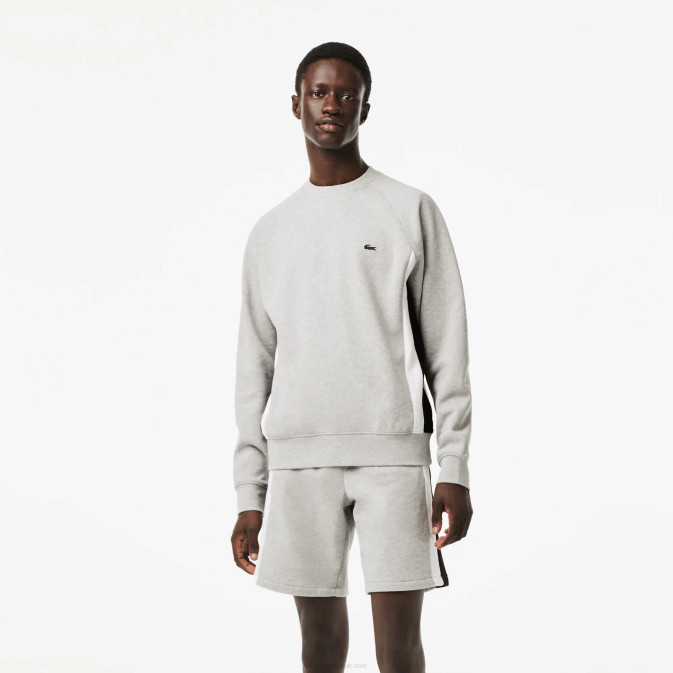 gris chine noir blanc sj1 V6HV329 Hommes Lacoste sweat color block en molleton brossé