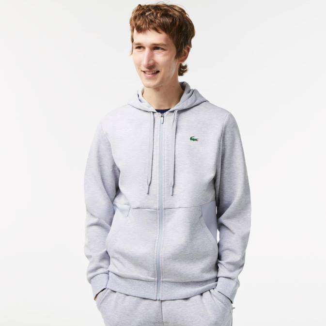 gris clair chine 9ya V6HV1018 Hommes Lacoste sweat à capuche à empiècements en mesh