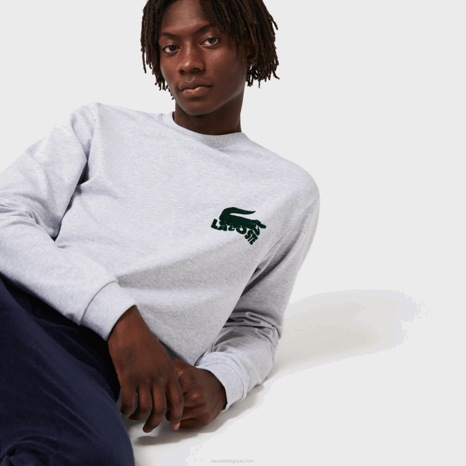 gris vert chine y9k V6HV1386 Hommes Lacoste sweat-shirt d'intérieur en molleton de coton