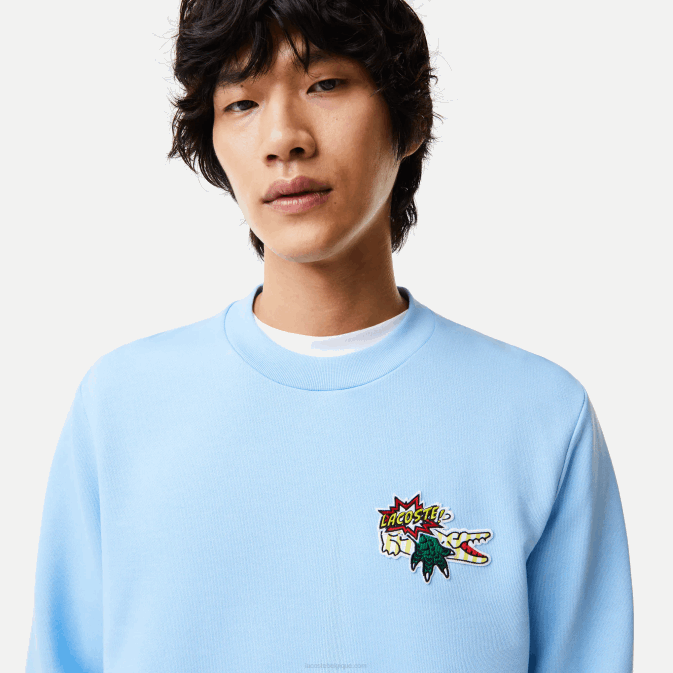 hbp bleu V6HV990 Hommes Lacoste sweat coton bio écusson
