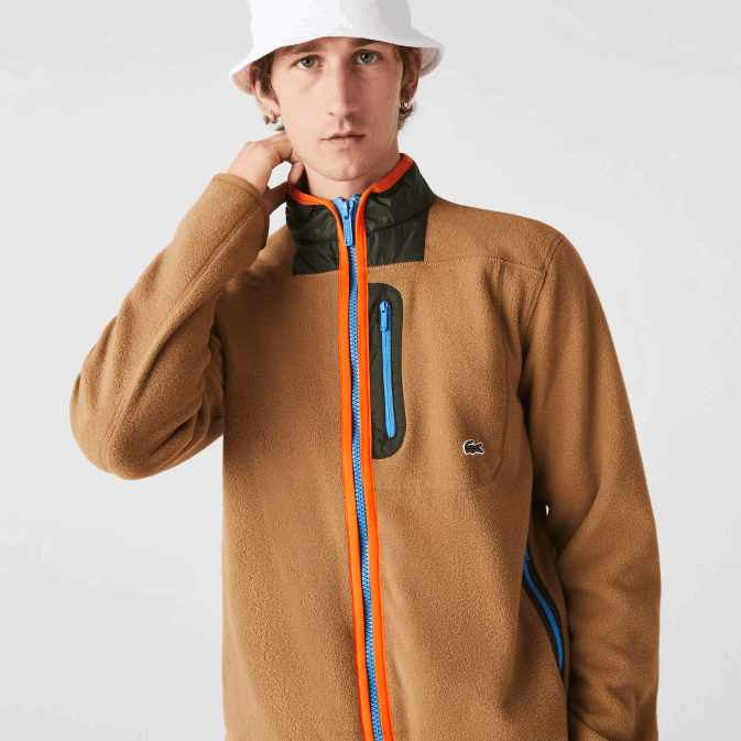 marron vert kaki 89f V6HV979 Hommes Lacoste sweat-shirt zippé en polaire coupe décontractée