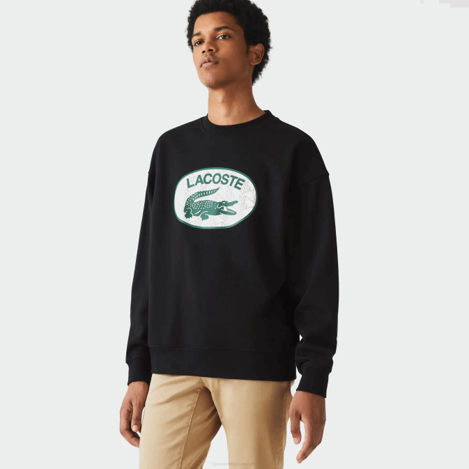 noir 031 V6HV1010 Hommes Lacoste sweat ample à imprimé monogramme de marque