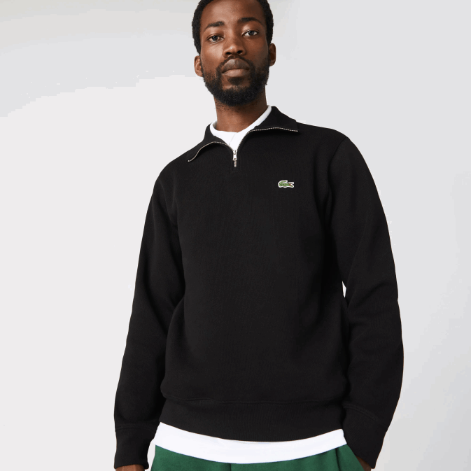 noir 031 V6HV952 Hommes Lacoste sweat col montant zippé en coton