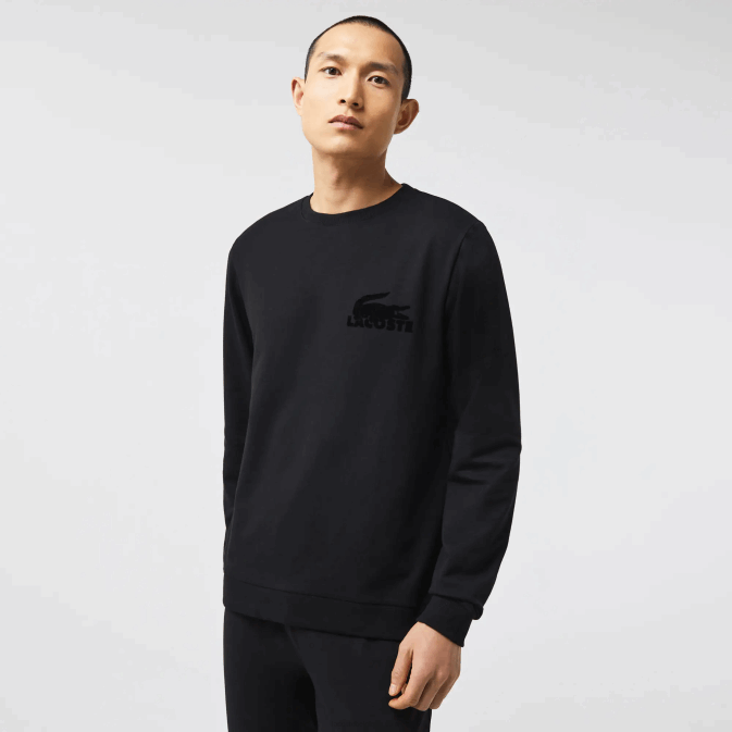 noir c31 V6HV1387 Hommes Lacoste sweat-shirt d'intérieur en molleton de coton