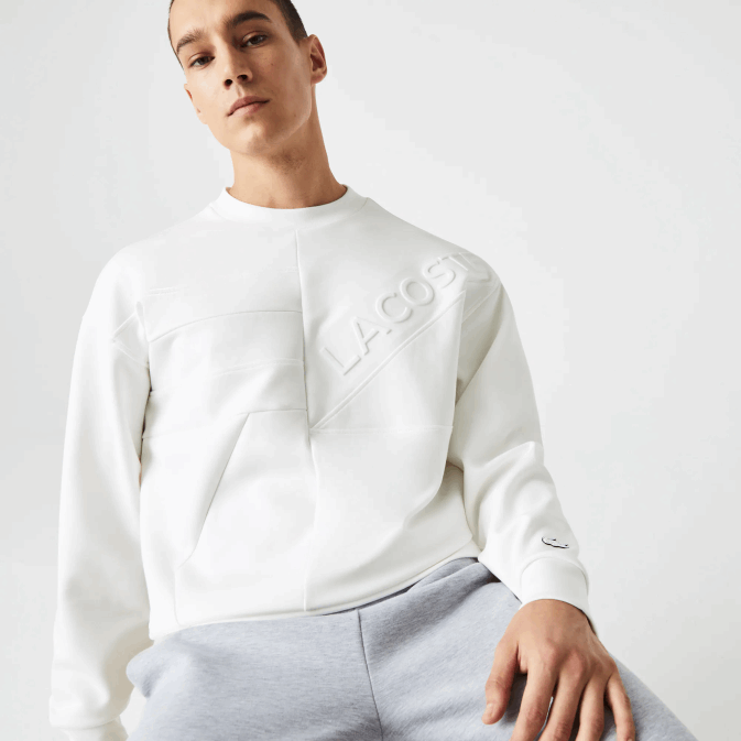 nyv blanc V6HV955 Hommes Lacoste sweat ample effet patchwork