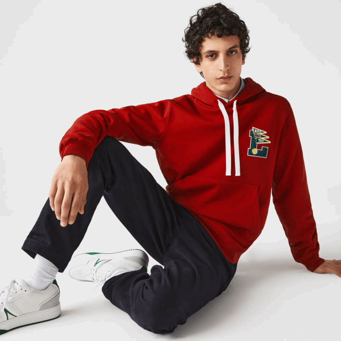 rouge 5sx V6HV1101 Hommes Lacoste pennants l badge sweat à capuche en molleton de coton