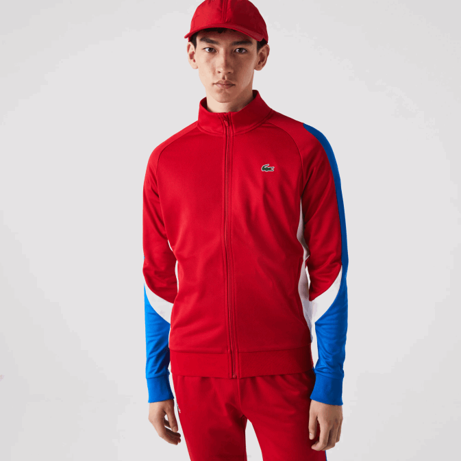 rouge bleu blanc w50 V6HV977 Hommes Lacoste sweat de tennis zip coupe classique sport