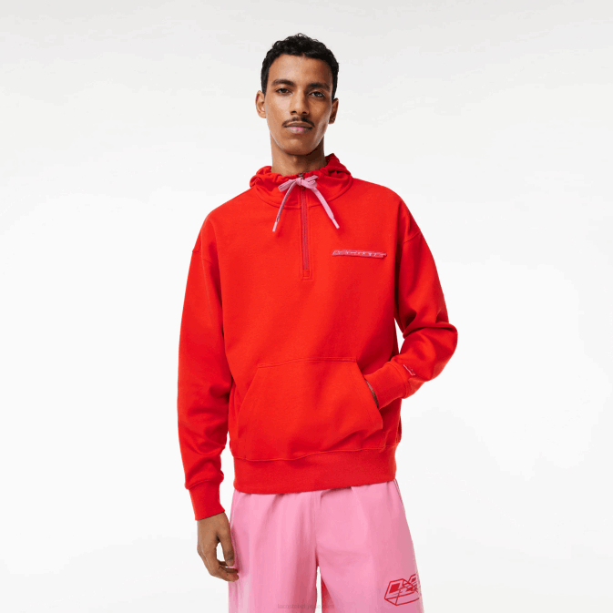 s5h rouge V6HV376 Hommes Lacoste sweat à capuche réversible coupe ample