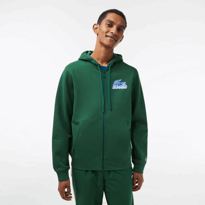 vert 132 V6HV321 Hommes Lacoste sweat à capuche zippé en molleton non brossé