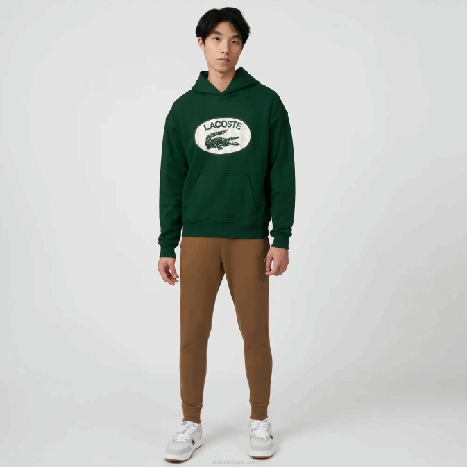 vert 132 V6HV970 Hommes Lacoste sweat à capuche ample avec monogramme de marque