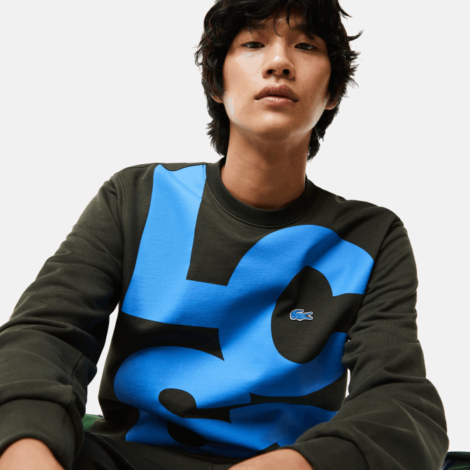 vert kaki s7t V6HV1041 Hommes Lacoste sweat-shirt en coton à lettres contrastées coupe classique