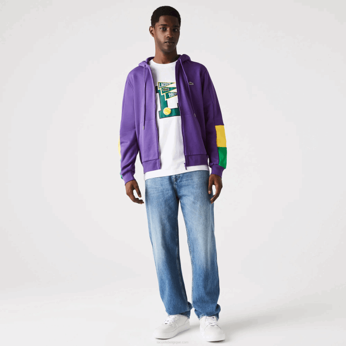 violet jaune vert 1cv V6HV1198 Hommes Lacoste sweat zippé à capuche en molleton color block