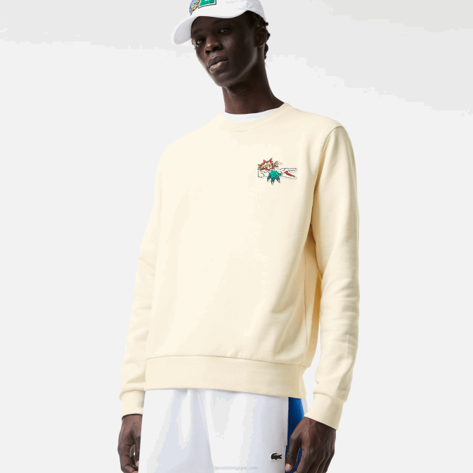 xfj blanc V6HV989 Hommes Lacoste sweat coton bio écusson