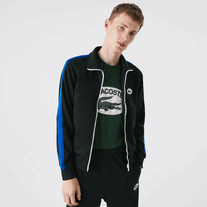 yzp vert V6HV1016 Hommes Lacoste sweat col montant regular fit zippé en piqué