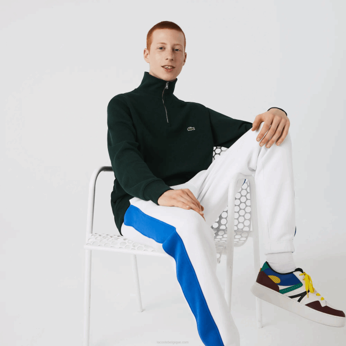 yzp vert V6HV953 Hommes Lacoste sweat col montant zippé en coton