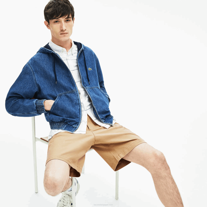 beige 02s V6HV1620 Hommes Lacoste bermuda regular fit en gabardine de coton