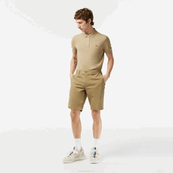beige cb8 V6HV431 Hommes Lacoste bermuda slim en coton stretch