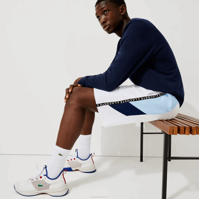 blanc bleu vl3 V6HV1602 Hommes Lacoste bermuda en molleton à bandes lettrées