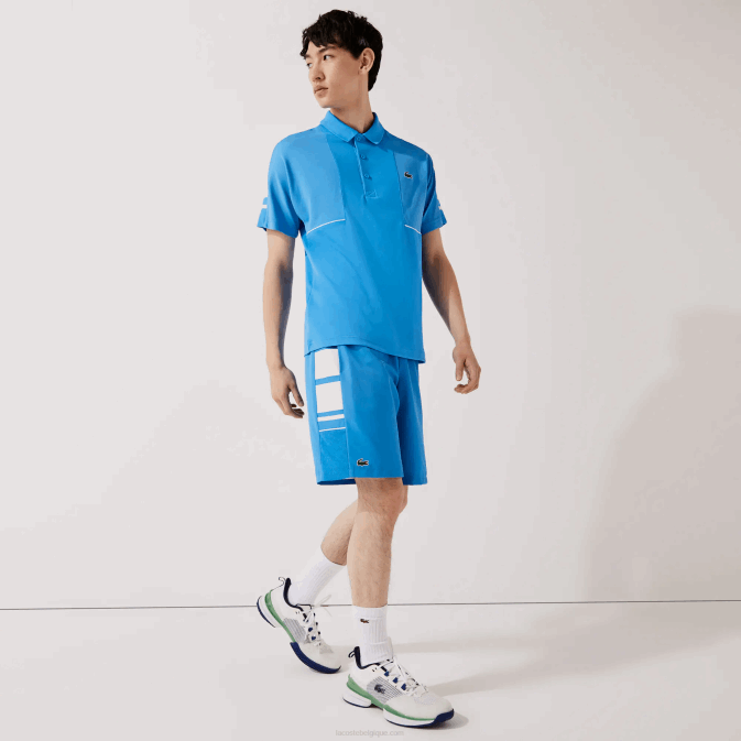 bleu blanc 8px V6HV1595 Hommes Lacoste short sport à bandes latérales imprimées