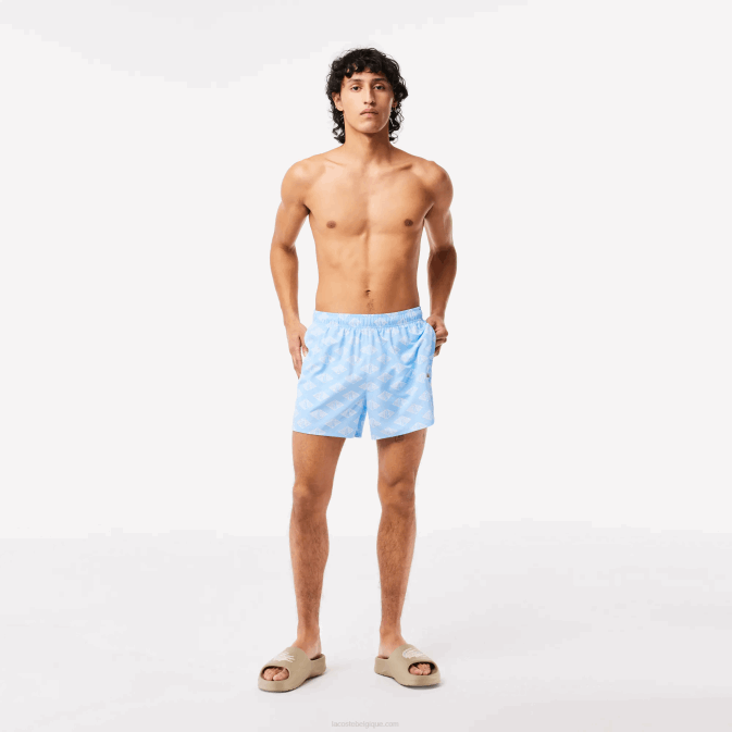 bleu blanc fv2 V6HV529 Hommes Lacoste maillot de bain bicolore à motif monogrammé